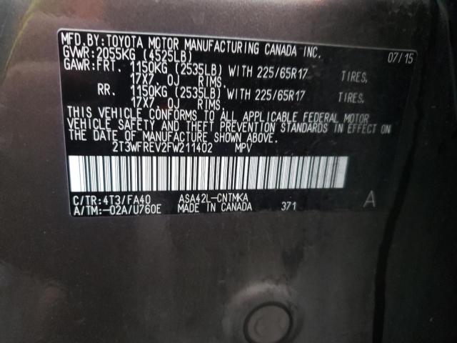 2T3WFREV2FW211402 - 2015 TOYOTA RAV4 XLE 灰色 照片 14