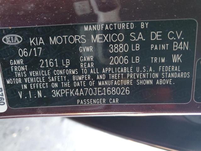 3KPFK4A70JE168026 - 2018 KIA FORTE LX BURGUNDY photo 12