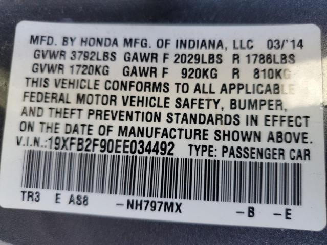 19XFB2F90EE034492 - 2014 HONDA CIVIC EXL GRAY photo 12