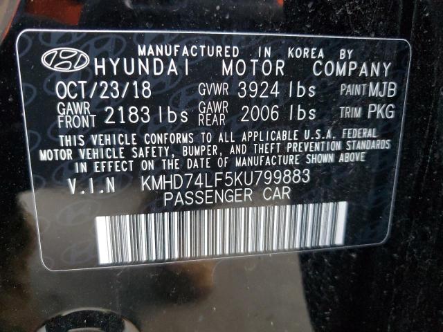 KMHD74LF5KU799883 - 2019 HYUNDAI ELANTRA SE BLACK photo 13