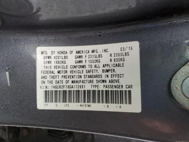 1HGCR2F7XGA172691 - 2016 HONDA ACCORD EX رمادي صورة 12