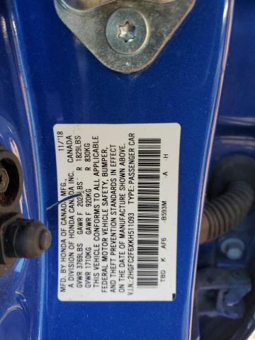 2HGFC2F6XKH511093 - 2019 HONDA CIVIC LX BLUE photo 12