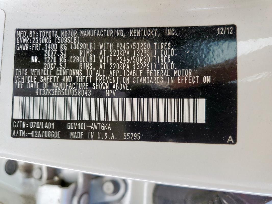 4T3ZK3BB5DU058043 - 2013 TOYOTA VENZA LE 白色 照片 14