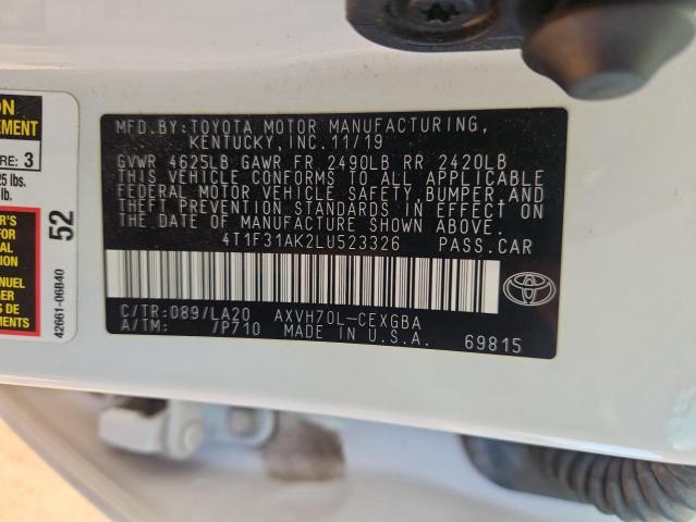 4T1F31AK2LU523326 - 2020 TOYOTA CAMRY XLE Білий фото 12