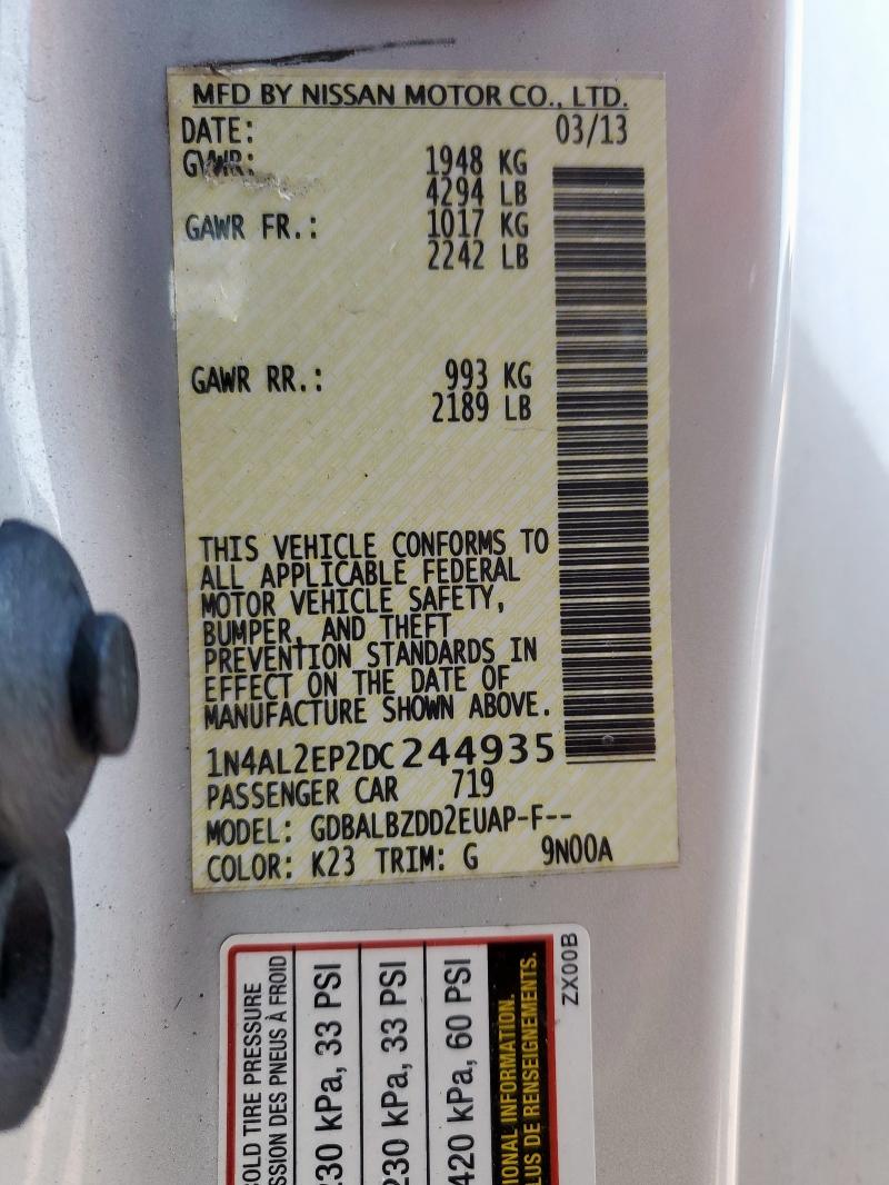 1N4AL2EP2DC244935 - 2013 NISSAN ALTIMA S GRAY photo 12