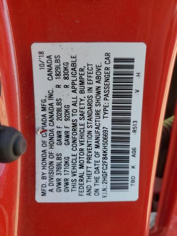 2HGFC2F84KH506697 - 2019 HONDA CIVIC SPORT Rot Foto 12