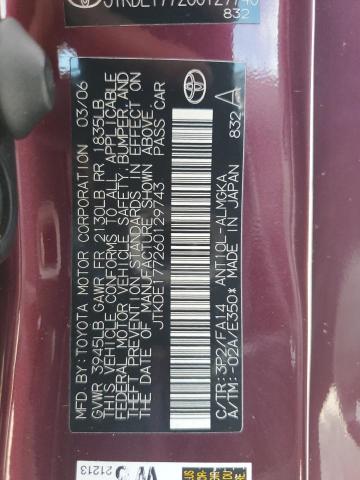 JTKDE177260129743 - 2006 TOYOTA SCION TC Bordo foto 13