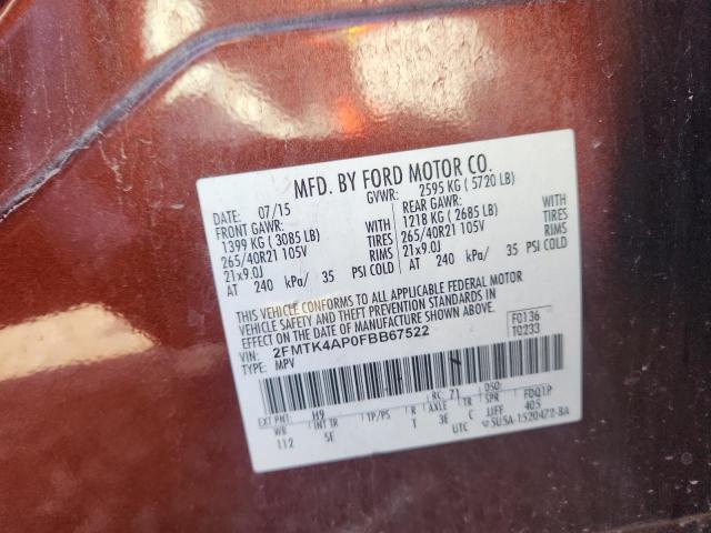 2FMTK4AP0FBB67522 - 2015 FORD EDGE SPORT MAROON photo 13