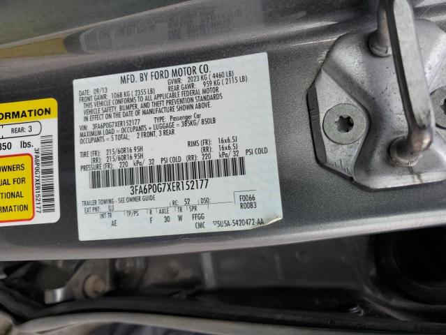 3FA6P0G7XER152177 - 2014 FORD FUSION S GRAY photo 12