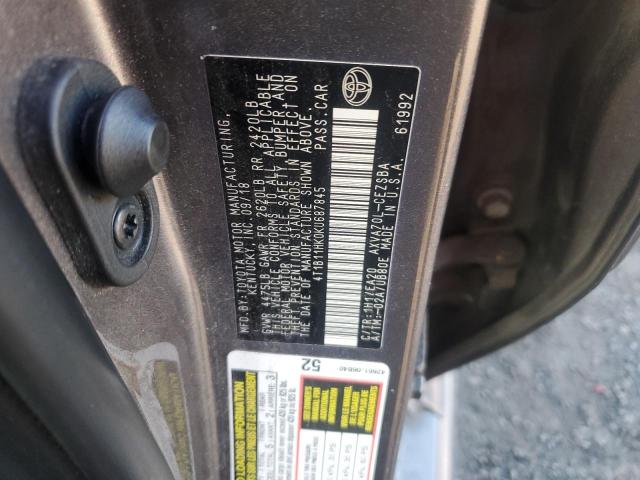 4T1B11HK0KU687845 - 2019 TOYOTA CAMRY L 灰色 照片 12