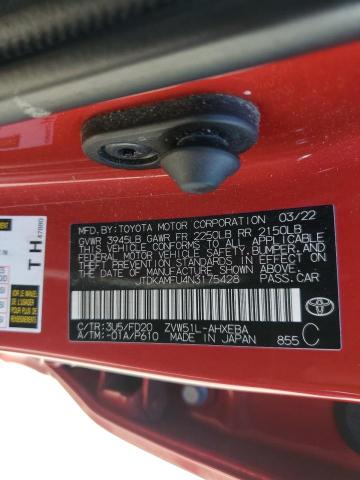 JTDKAMFU4N3175428 - 2022 TOYOTA PRIUS NIGHT SHADE Կարմիր լուսանկար 12