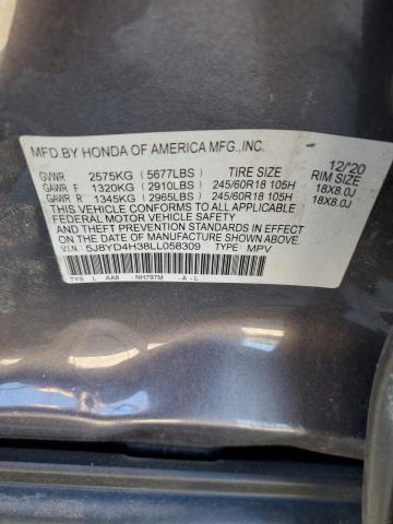 5J8YD4H38LL058309 - 2020 ACURA MDX GRAY photo 12