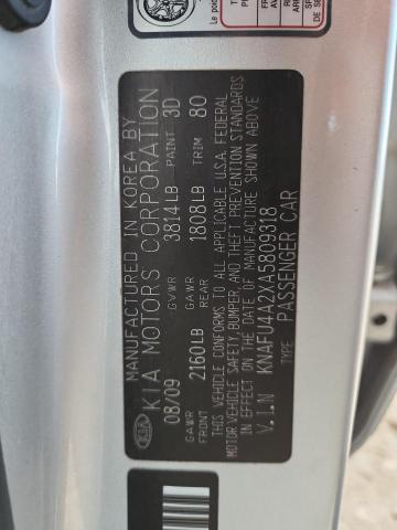 KNAFU4A2XA5809318 - 2010 KIA FORTE EX SILVER photo 13