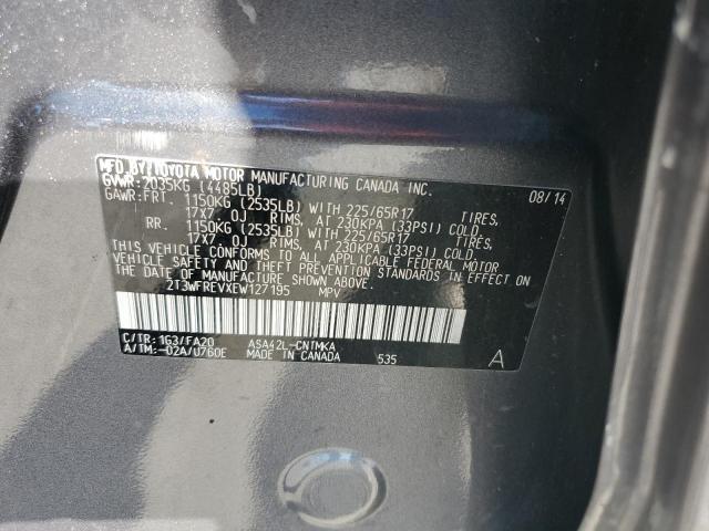 2T3WFREVXEW127195 - 2014 TOYOTA RAV4 XLE GRAY photo 12