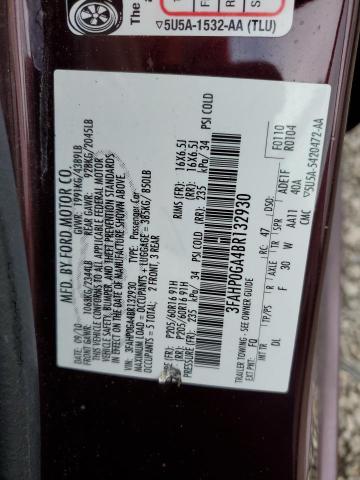 3FAHP0GA4BR132930 - 2011 FORD FUSION S MAROON photo 12