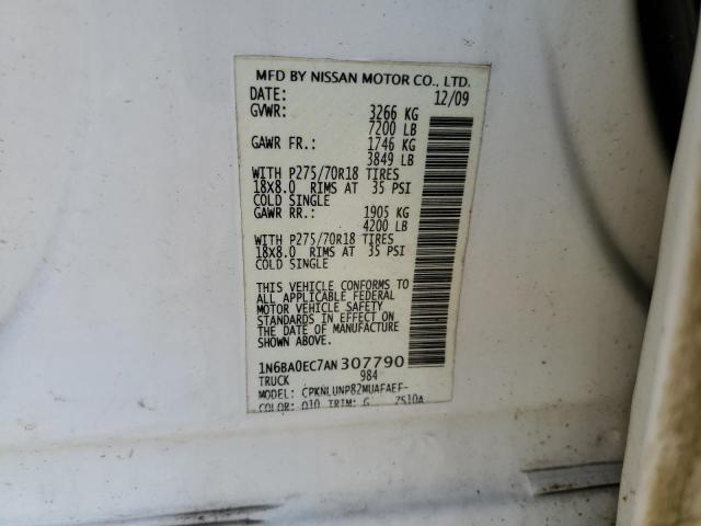 1N6BA0EC7AN307790 - 2010 NISSAN TITAN XE WHITE photo 12