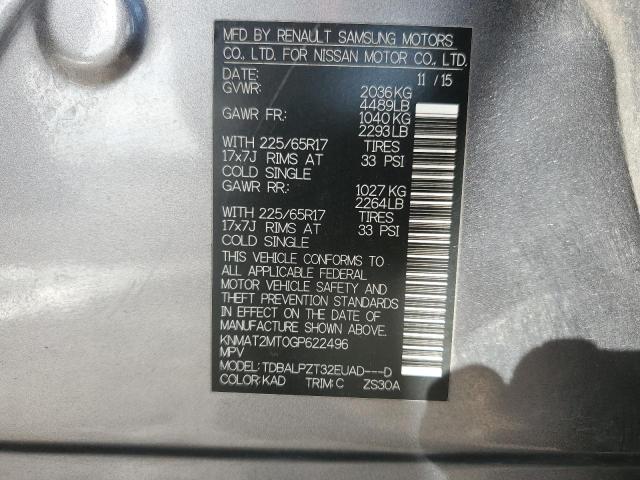 KNMAT2MT0GP622496 - 2016 NISSAN ROGUE S GRAY photo 14