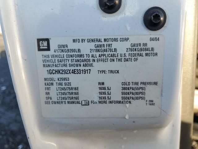 1GCHK292X4E331917 - 2004 CHEVROLET SILVERADO K2500 HEAVY DUTY WHITE photo 12