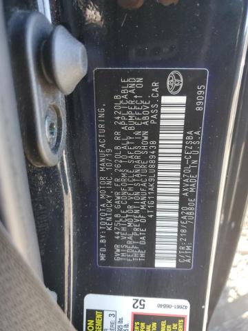 4T1G11AK9LU889438 - 2020 TOYOTA CAMRY SE BLACK photo 12