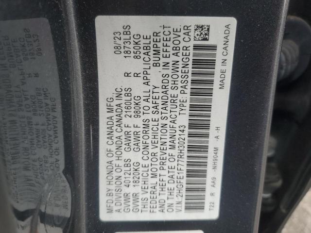 2HGFE1F77RH302143 - 2024 HONDA CIVIC EX GRAY photo 12