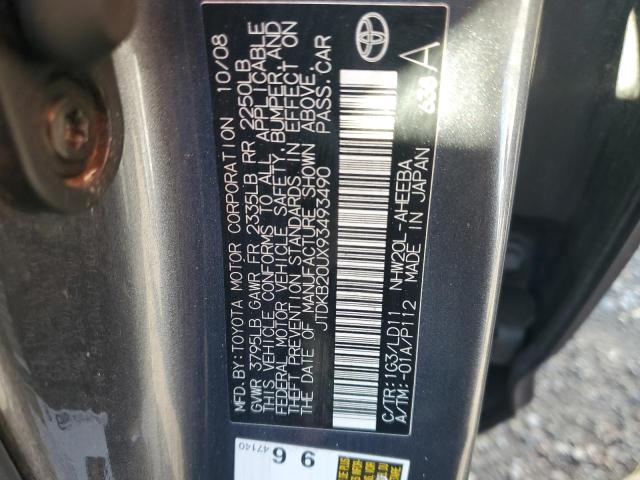 JTDKB20UX93493490 - 2009 TOYOTA PRIUS ნაცრისფერი ფოტო 12