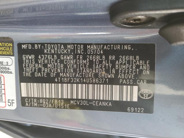 4T1BF32K14U586371 - 2004 TOYOTA CAMRY LE BLUE photo 12