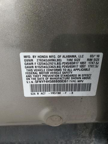 5FNYF4H58BB008361 - 2011 HONDA PILOT EXL GOLD photo 13