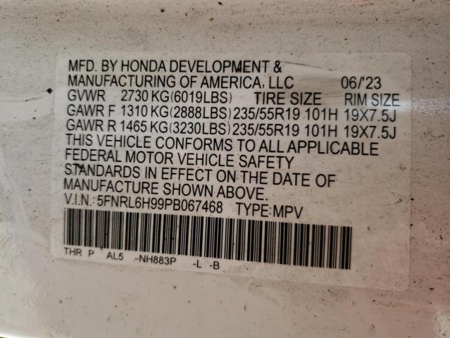 5FNRL6H99PB067468 - 2023 HONDA ODYSSEY ELITE Quemado foto 13