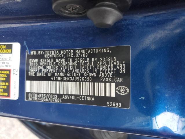 4T1BF3EK3AU526390 - 2010 TOYOTA CAMRY BASE BLUE photo 12