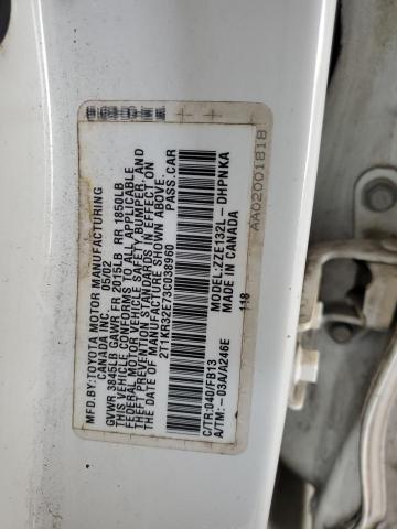 2T1KR32E73C038960 - 2003 TOYOTA COROLLA MA XR WHITE photo 12