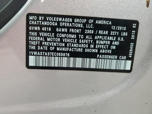 1VWAS7A37EC055676 - 2014 VOLKSWAGEN PASSAT S Сріблястий фото 12