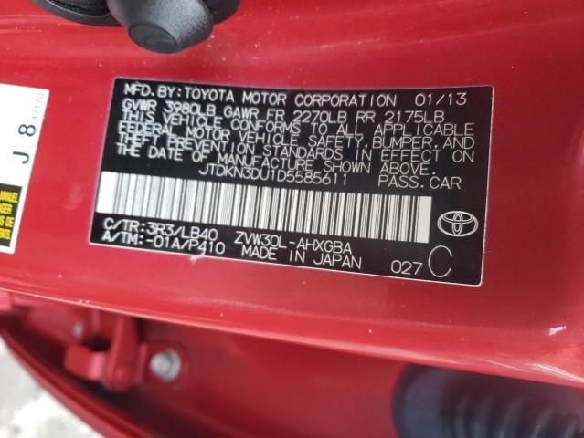 JTDKN3DU1D5585611 - 2013 TOYOTA PRIUS RED photo 13