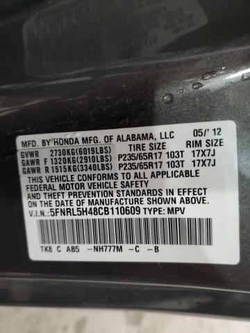 5FNRL5H48CB110609 - 2012 HONDA ODYSSEY EX GRAY photo 13