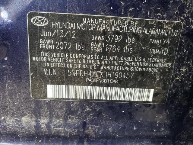 5NPDH4AEXDH190457 - 2013 HYUNDAI ELANTRA GLS BLUE photo 12