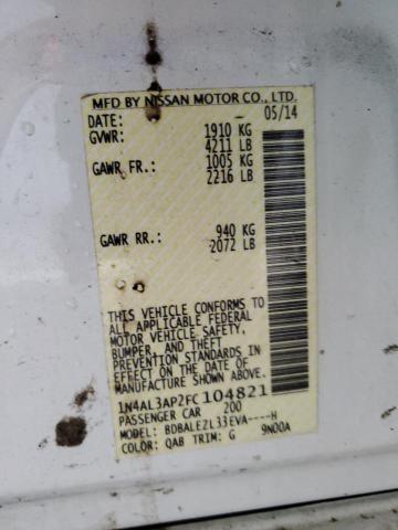 1N4AL3AP2FC104821 - 2015 NISSAN ALTIMA 2.5 白色 照片 12