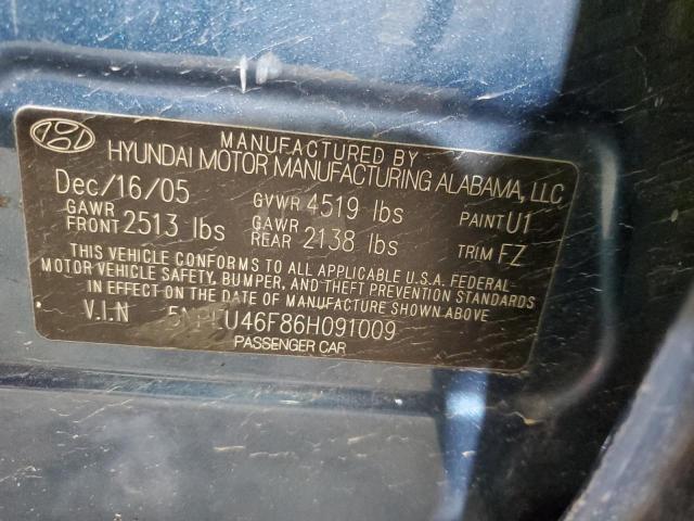 5NPEU46F86H091009 - 2006 HYUNDAI SONATA GLS BLUE photo 12