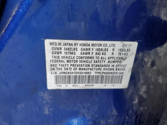 JHMGK5H75HS019052 - 2017 HONDA FIT EX BLUE photo 12