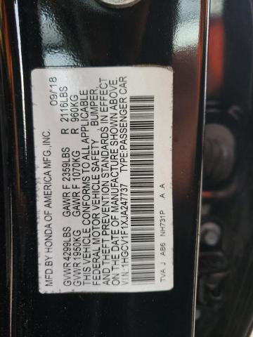 1HGCV1F1XJA247737 - 2018 HONDA ACCORD LX BLACK photo 12