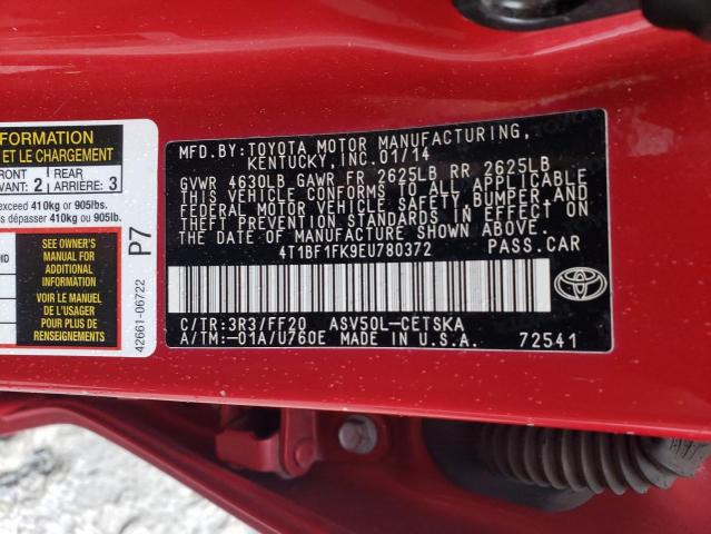 4T1BF1FK9EU780372 - 2014 TOYOTA CAMRY L RED photo 12