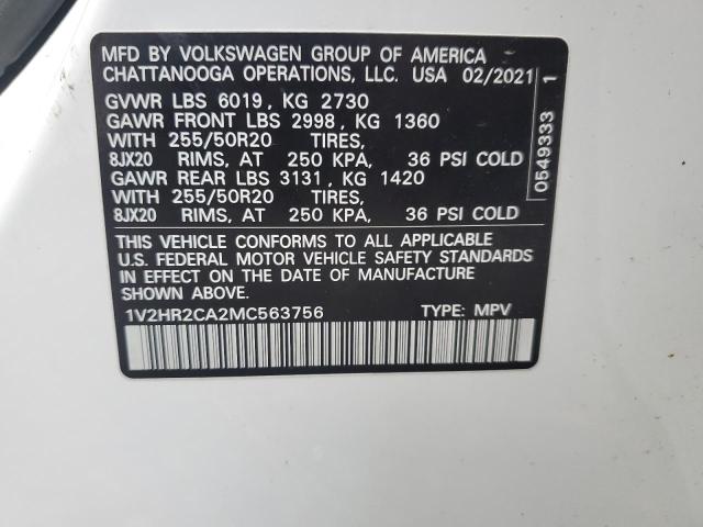 1V2HR2CA2MC563756 - 2021 VOLKSWAGEN ATLAS SE Weiß Foto 14
