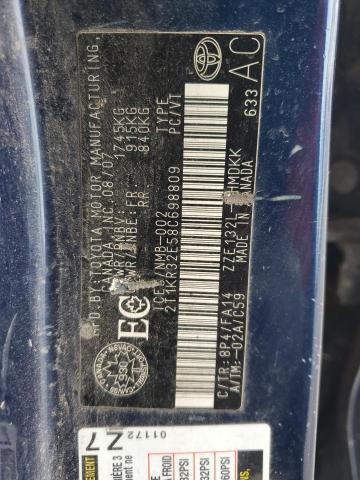 2T1KR32E58C698809 - 2008 TOYOTA COROLLA MA XR BLUE photo 12