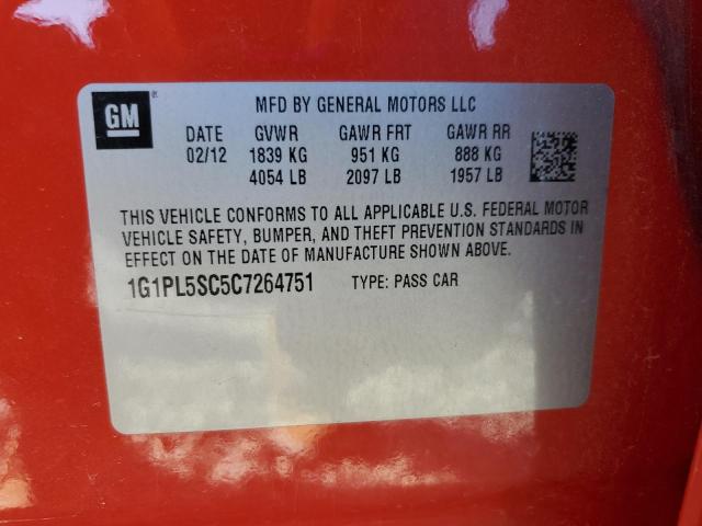 1G1PL5SC5C7264751 - 2012 CHEVROLET CRUZE LT წითელი ფოტო 12