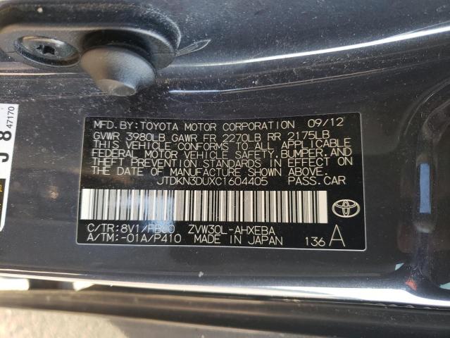 JTDKN3DUXC1604405 - 2012 TOYOTA PRIUS GRAY photo 12