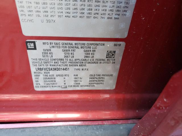 LRBFXCSA3KD014451 - 2019 BUICK ENVISION ESSENCE RED photo 14