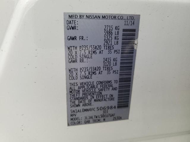 5N1AL0MN4FC506984 - 2015 INFINITI QX60 白色 照片 13