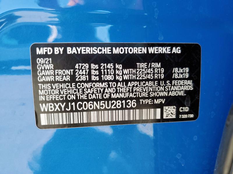 WBXYJ1C06N5U28136 - 2022 BMW X2 XDRIVE28I BLUE photo 13