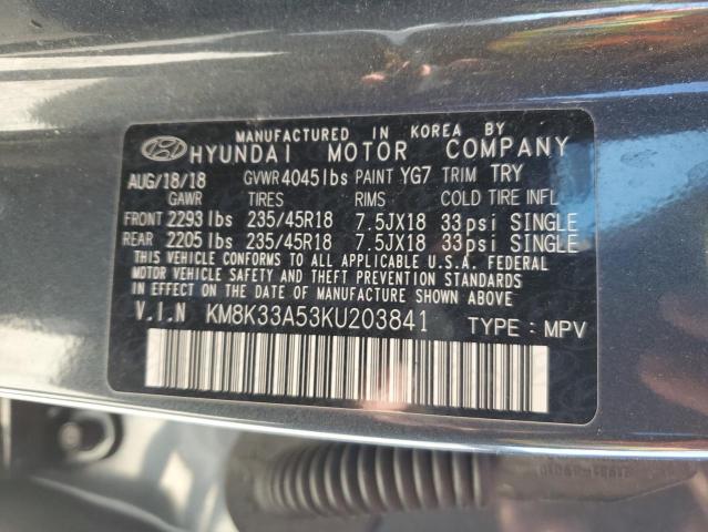 KM8K33A53KU203841 - 2019 HYUNDAI KONA LIMITED GRAY photo 12