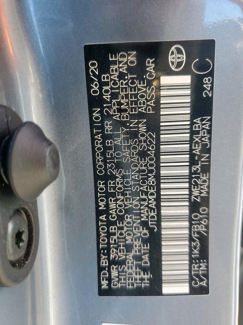 JTDEAMDE8MJ004622 - 2021 TOYOTA COROLLA LE SILVER photo 12