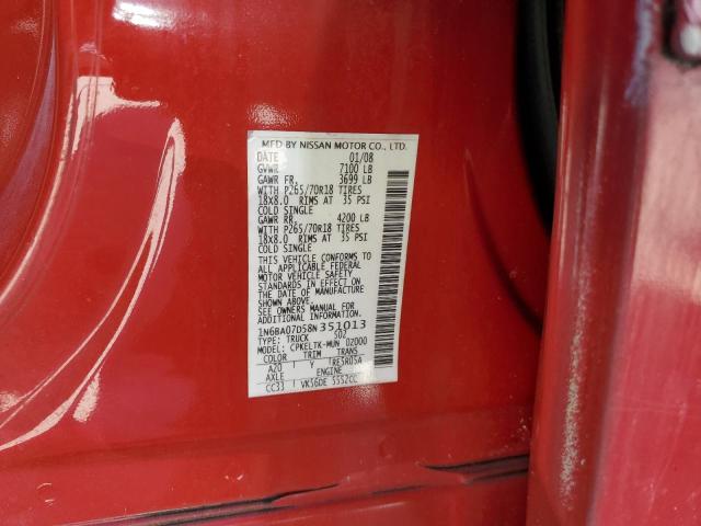 1N6BA07D58N351013 - 2008 NISSAN TITAN XE 红色 照片 12