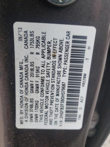 2HGFB2F59DH579687 - 2013 HONDA CIVIC LX GRAY photo 13